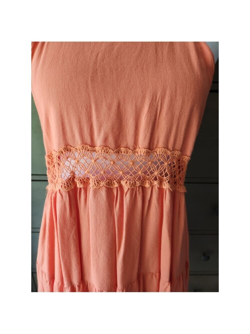 Salmon sundress with a low back and tiered ruffle hem size medium - Picture 5 of 8